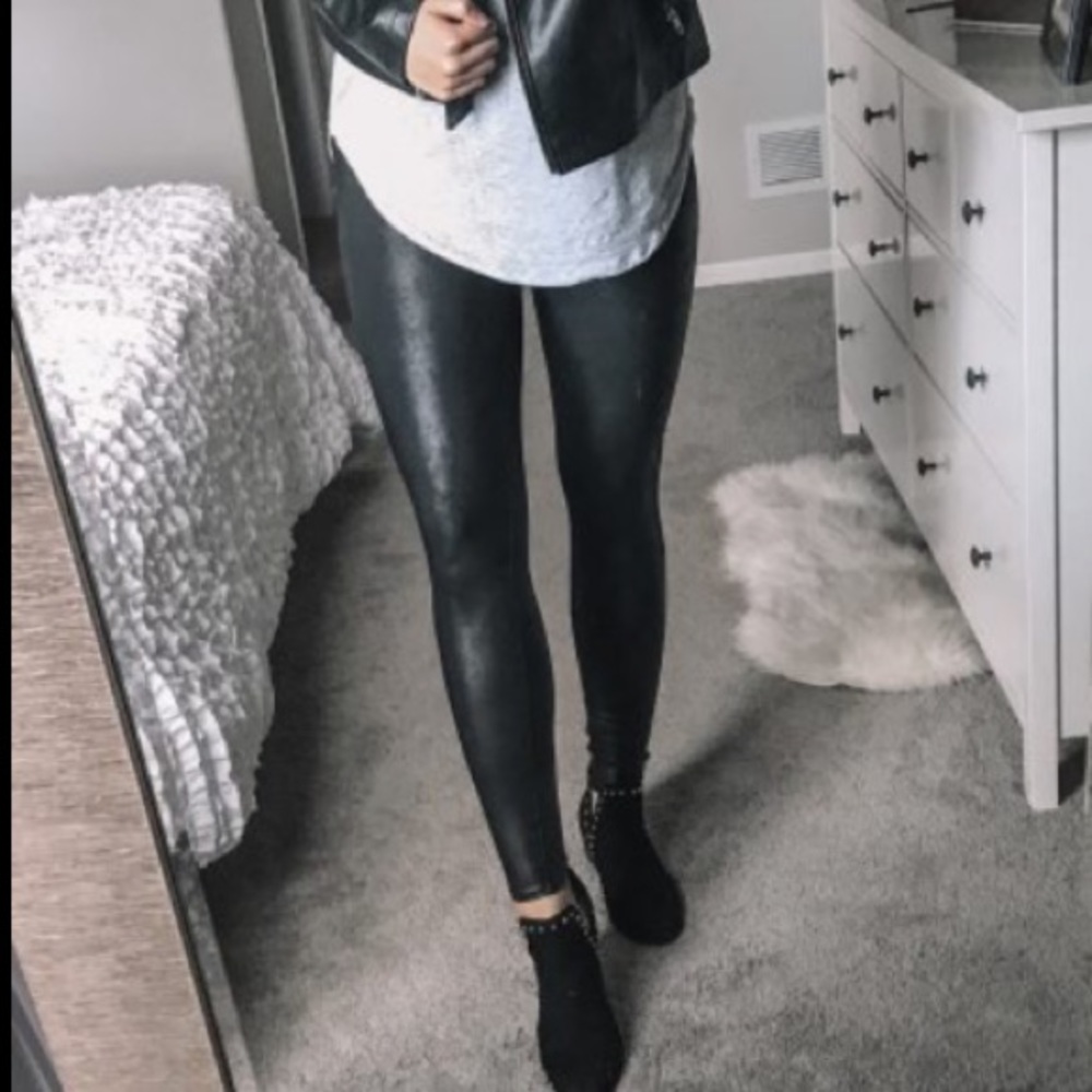 Faux Leather Moto Black Pull On Tights Leggings Sz Large L - Picture 7 of 15